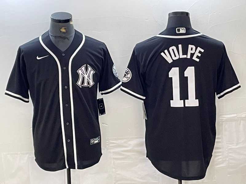 Men%27s New York Yankees #11 Anthony Volpe Black White Cool Base Stitched Jersey->new york yankees->MLB Jersey